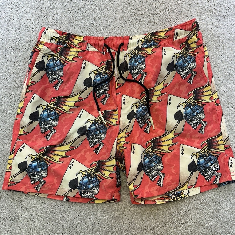 Lost Enterprises Highline Boardshorts Size XL Y2K Surf 2000s Skulls